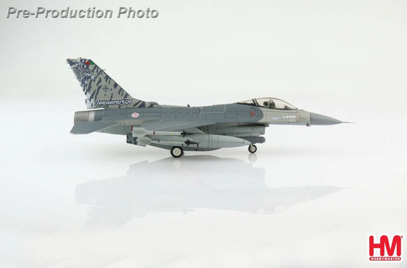 Gray F-16 fighter jet model with Portuguese Air Force markings, side view