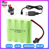 1 Pack 4.8V 2400mAh Ni-MH AA Battery w/ USB Cable SM-2P Plug for RC Car Truck