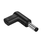 Black USB-C to DC 5.5x2.1 power adapter, L-shaped connector with male barrel plug