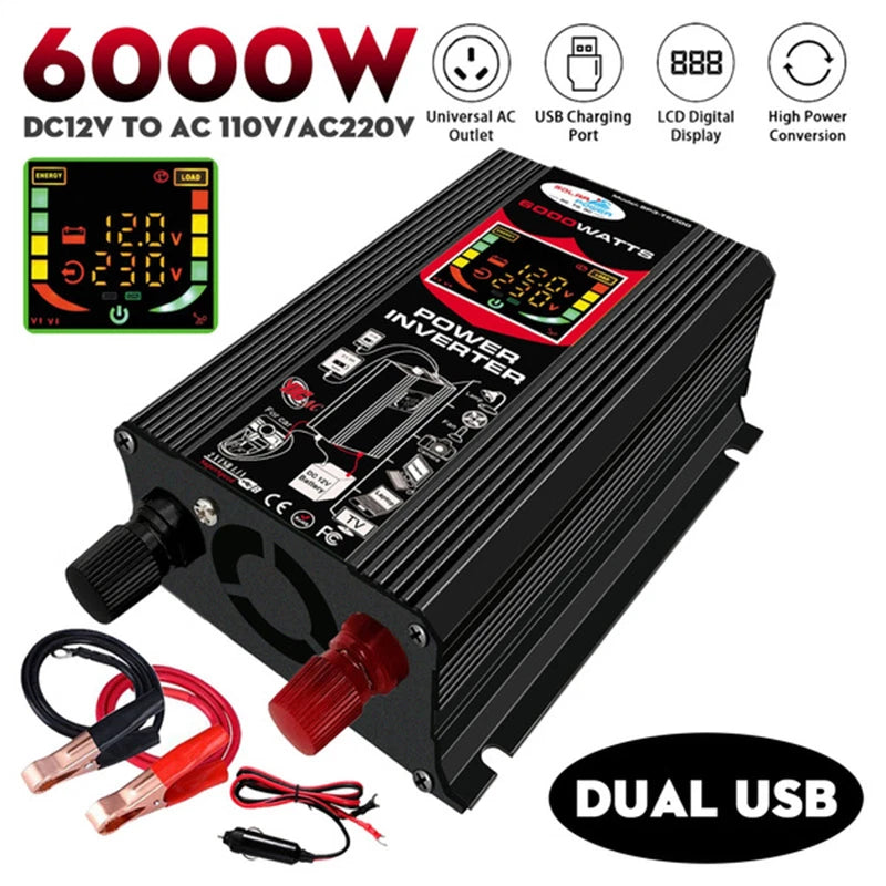 6000W Car Power Inverter Vehicle Converter DC 12V to AC 110V Sine Wave Adapter