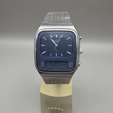Citizen Ana-Digital Watch Model 41-8234 Dual Time Blue Dial New Battery Battery