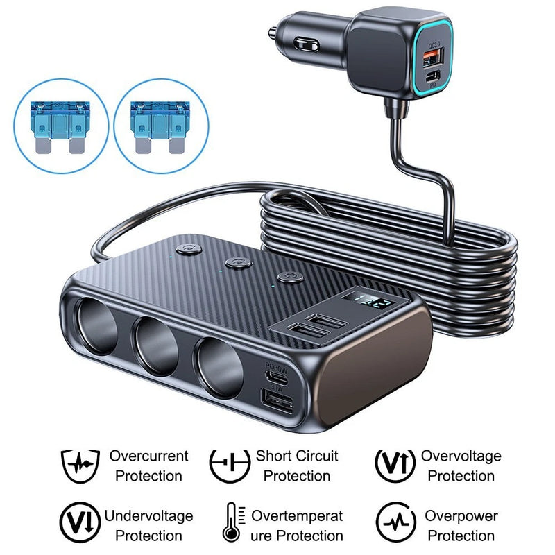 9in1 3Way Car Cigarette Lighter Socket Splitter Power Adapter USB C Fast Charger