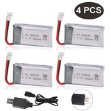 4pcs 3.7V 600mAh 25C Lipo battery XH2.54 Connector with USB Charger for RC Drone Battery