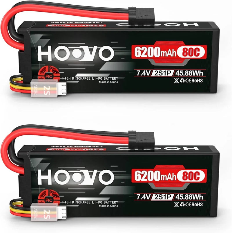 7.4V 80C 6200mAh 2S Lipo Battery Hard Case with Tracxas Plug for RC Car Truck