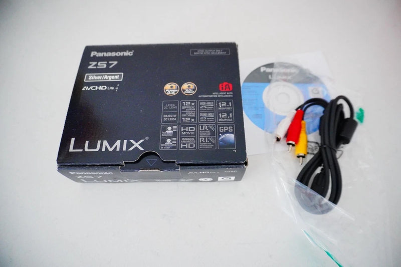 Empty Box of Panasonic Lumix DMC-ZS7 Digital Camera, cable and CD