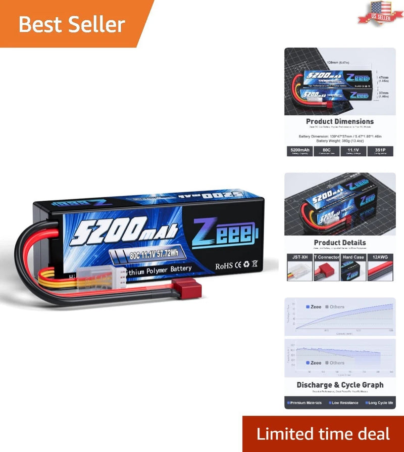 11.1V 80C Lipo Battery with Hard Case and T Connector ¨C Perfect for RC Models Battery
