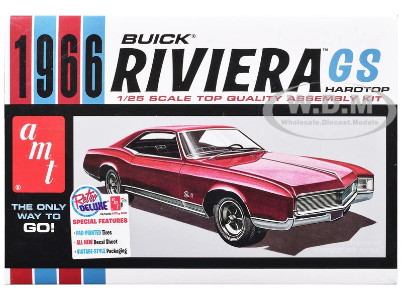 1/25 scale model car kit of 1966 Buick Riviera GS, red and black (AMT1439)