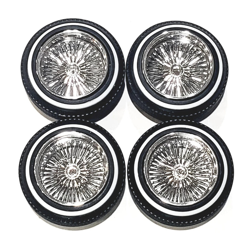 1/24-1/25 scale  Dayton style medium chrome wire wheels and tires