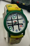 Kids colorful analog wristwatch with green bezel and yellow strap, round face
