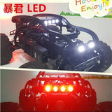 LED light set for RC roll cage: front headlamp and rear taillight glowing