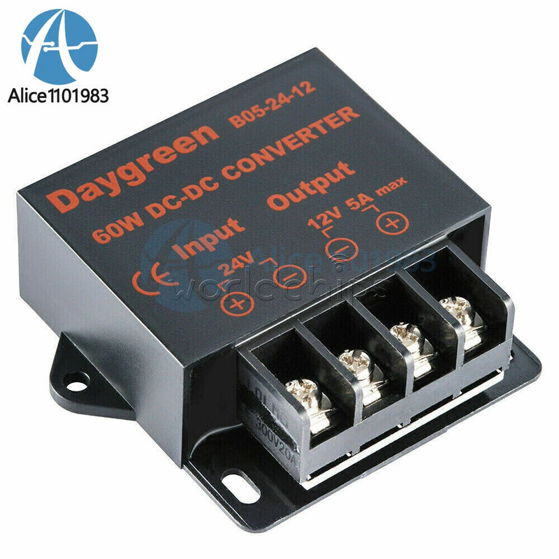 DC-DC step-down buck converter module, black housing with 3-pin screw terminal block
