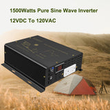 1500W Pure Sine Wave DC 12V Solar Inverter Home Power Battery Converter USB 2.5
