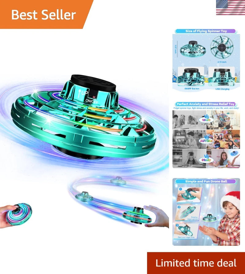 Flying Fidget Spinner Toy- Soaring Hover UFO Drone for Kids- Xmas Bday Gift
