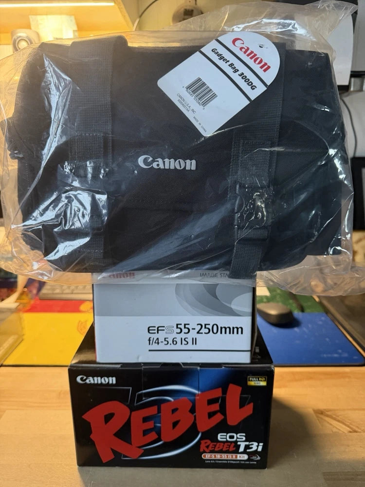 Brand New CANON EOS Rebel T3i DSLR Kit Camera EF-S 18-55mm 55-250mm Lens + Bag