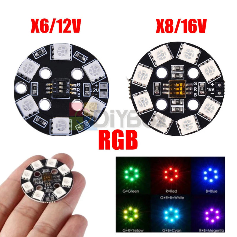 7 Colors RGB 5050 LED Lamp X8/16V X6/12V Round Circle Board Fit FPV Multicopter