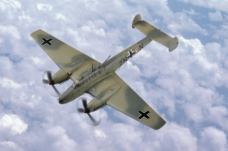 Olive green WWII twin-engine airplane model with cross insignia, twin wings