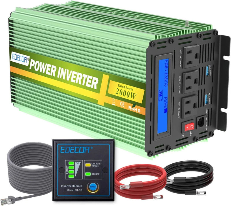 2000W 24V Power Inverter with LCD, Remote & Dual USB Ports - AC Converter