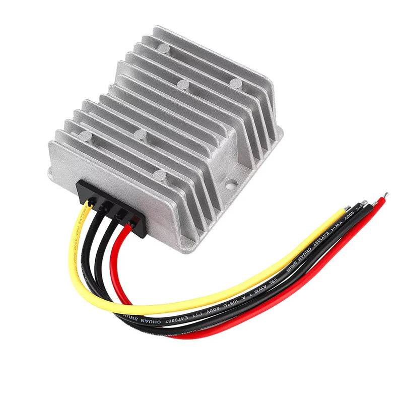 DC step-down voltage converter with aluminum heat sink and three-wire cable, 48V to 24V