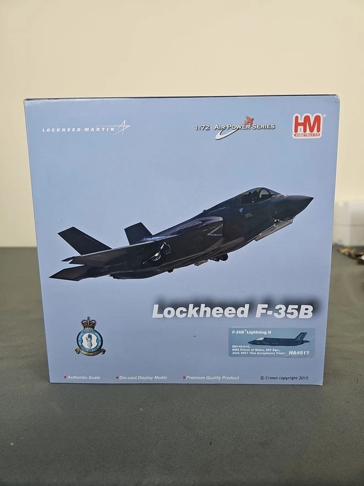 Hobby Master 1:72 F-35B model aircraft display box, dark gray jet side view