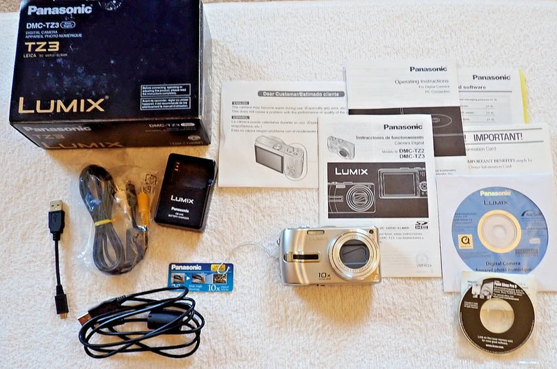 Lumix DMC-TZ3 Panasonic Digital Camera Leica Lens 10X Optical Zoom + Accessories