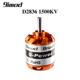 9imod brushless outrunner motor, orange and black with G-Power and CE RoHS labels