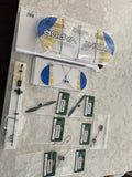RC model airplane replacement parts kit in plastic bag with blue-and-yellow pieces