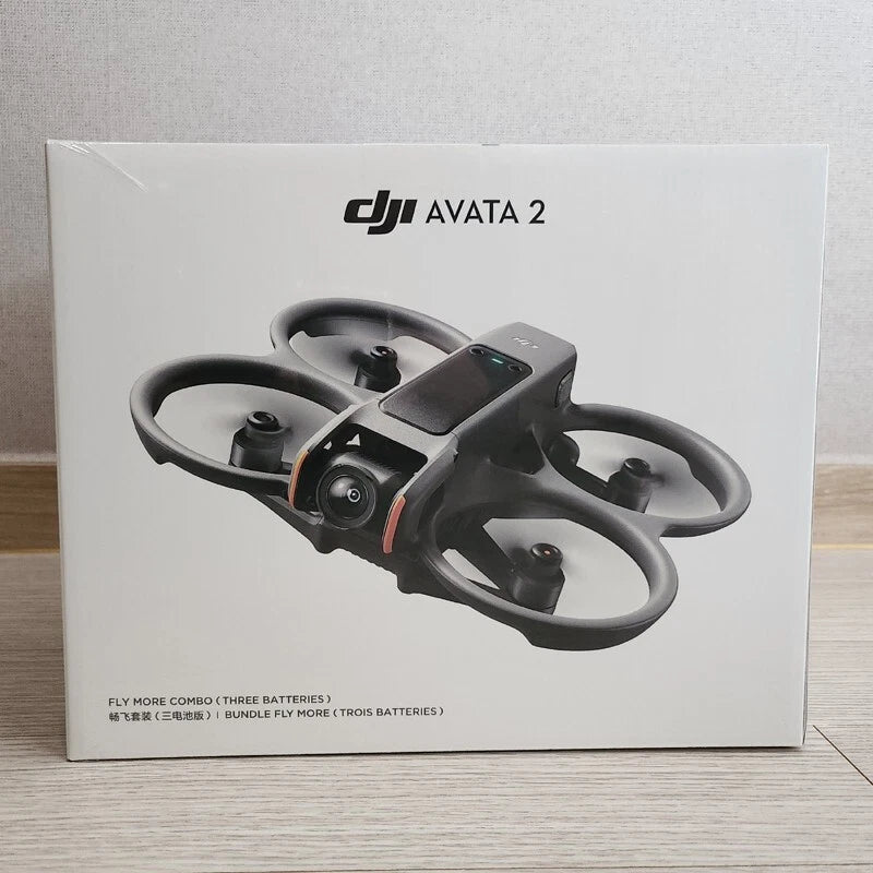 DJI Avata 2 camera drone with foldable prop arms on product box