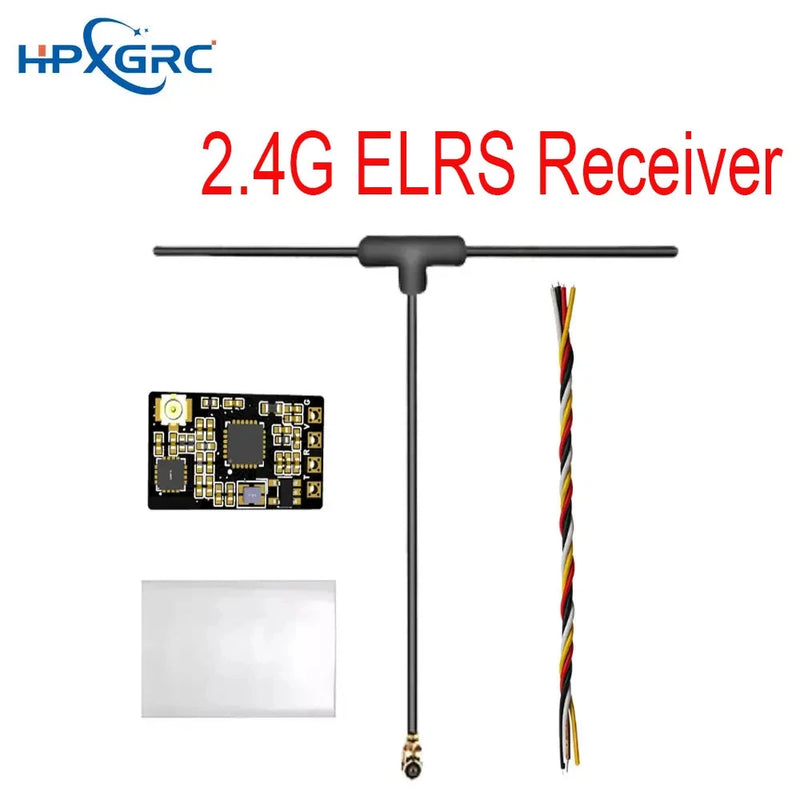 ELRS FPV receiver module with PCB and striped antenna lead wires