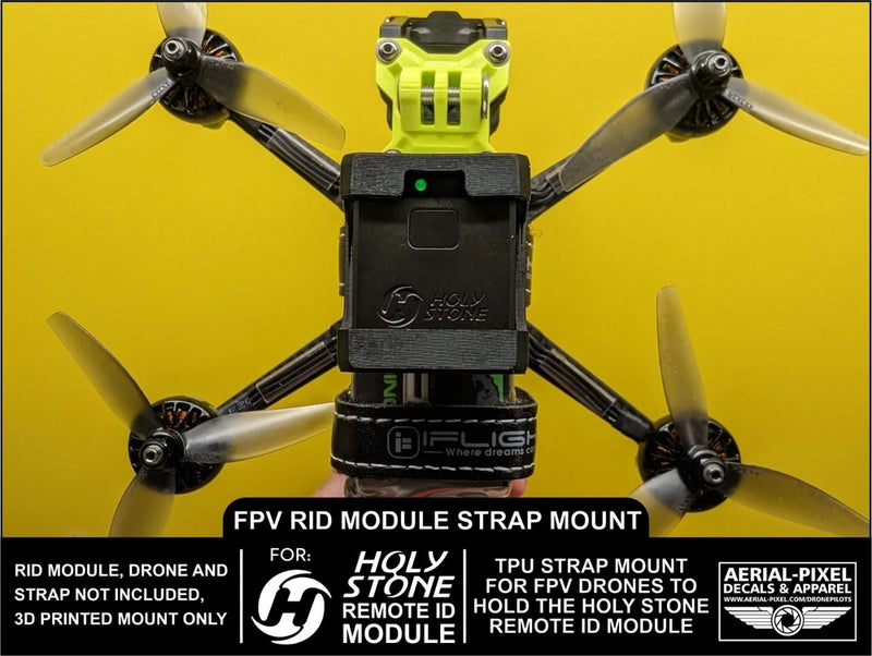 Black drone strap mount plate with elastic bands for battery module