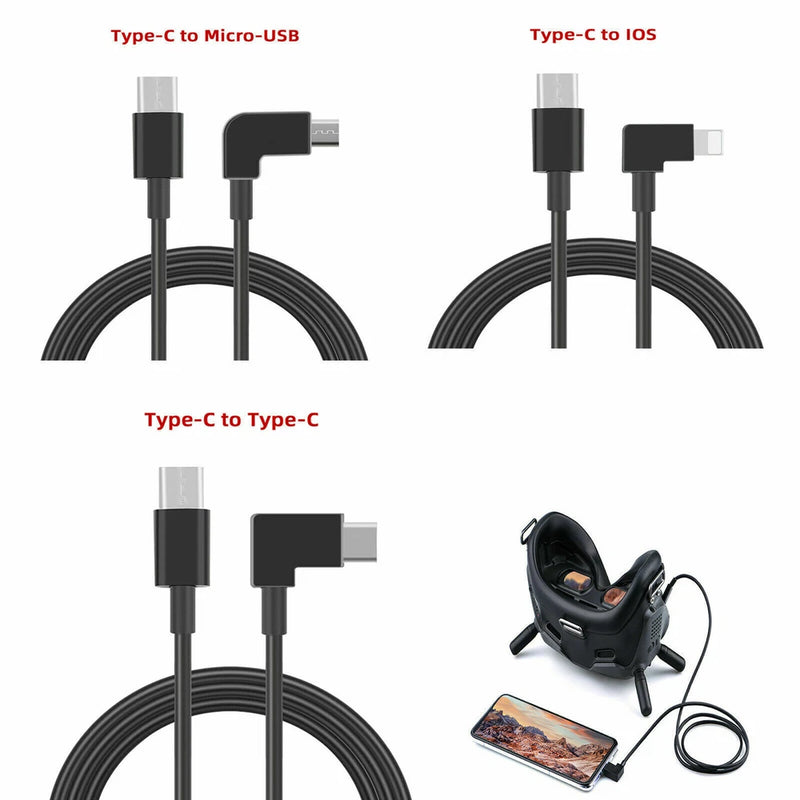 For DJI FPV Flight Glasses V2 Phone Tablet Data Line Cable Micro-USB Type-C Wire