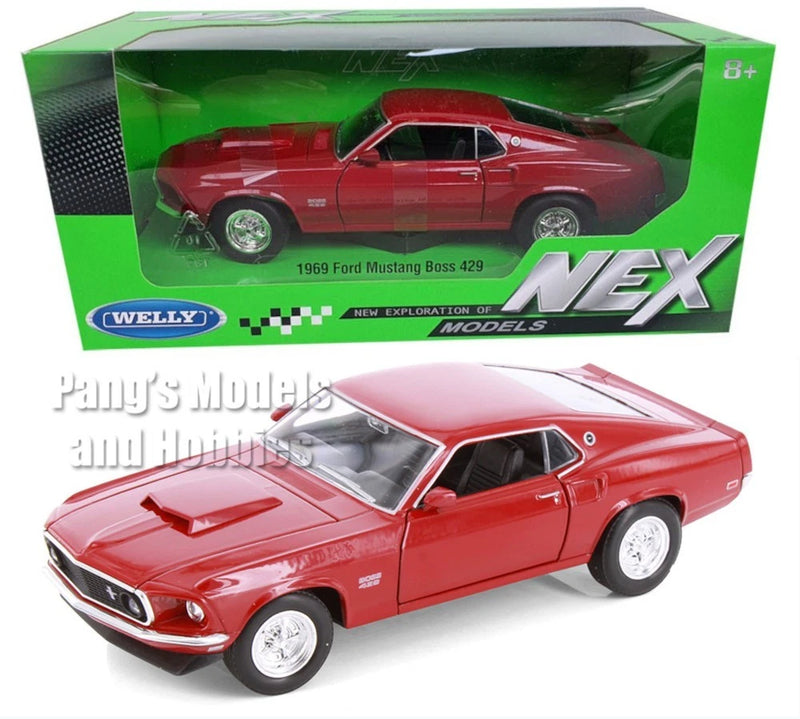 1969 Ford Mustang Boss 429 1/24 Diecast Metal Model by Welly - RED w/ BOX
