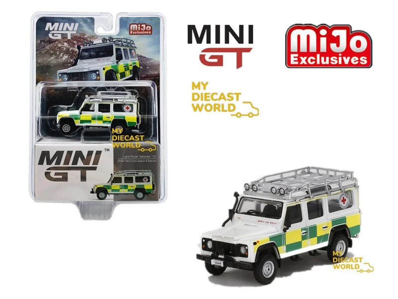 1:64 MINI GT #159 Land Rover Defender 110 British Red Cross Search & Rescue