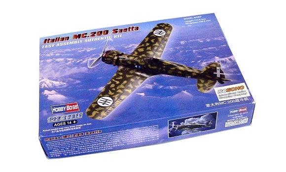 1/72 Italian MC.200 Saetta aircraft model kit box with camouflage plane artwork