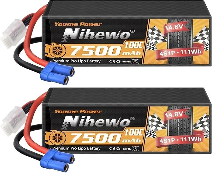 4S Lipo Battery 14.8V 7500mAh 100C EC5 2 Pack
