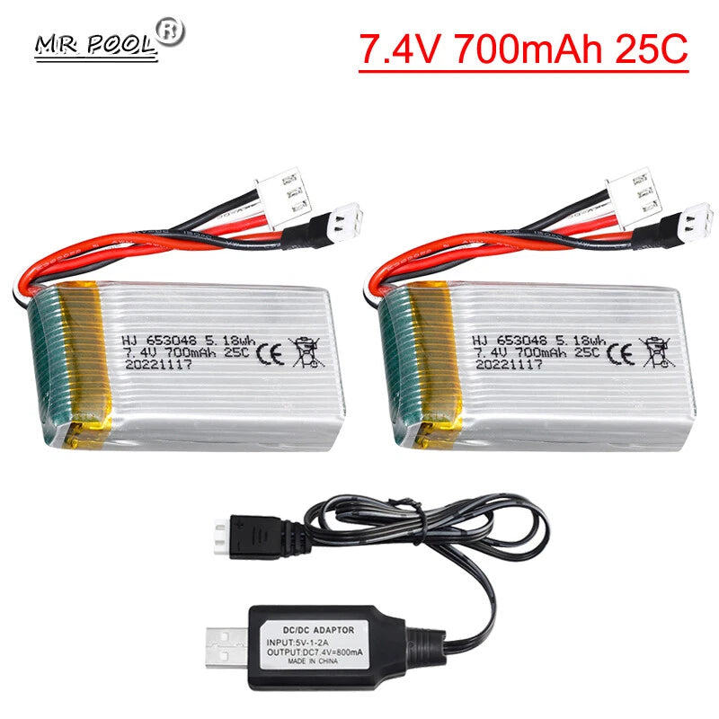 2Pack 7.4V 700mAh 25C Lipo Battery for MJX RC X600 F46 X601H JXD391V aircraft