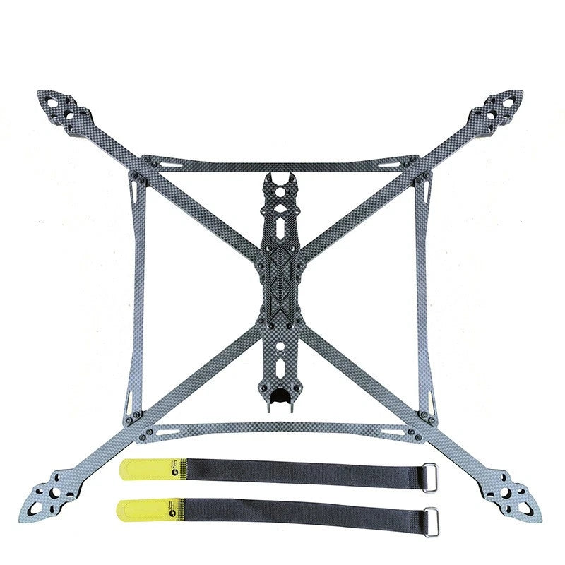 13 in carbon fiber drone rack with mounting arms, FPV quadcopter frame and straps