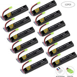 12-pack LiPo airsoft batteries, black with mini Tamiya plug and green connector