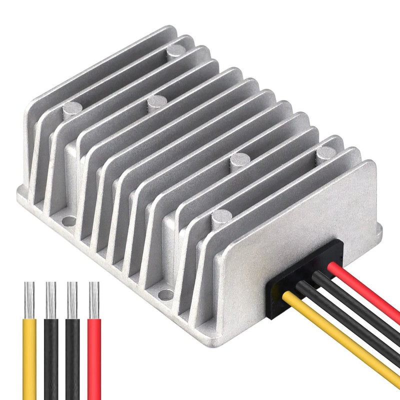 DC/DC boost converter module with aluminum heatsink and red/black output wires