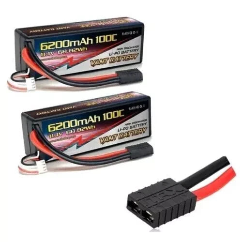 2 PACK VANT 6200MAH 3S 11.1 100C LIPO BATTERY  FITS TRAXXAS STAMPEDE POWERHOBBY