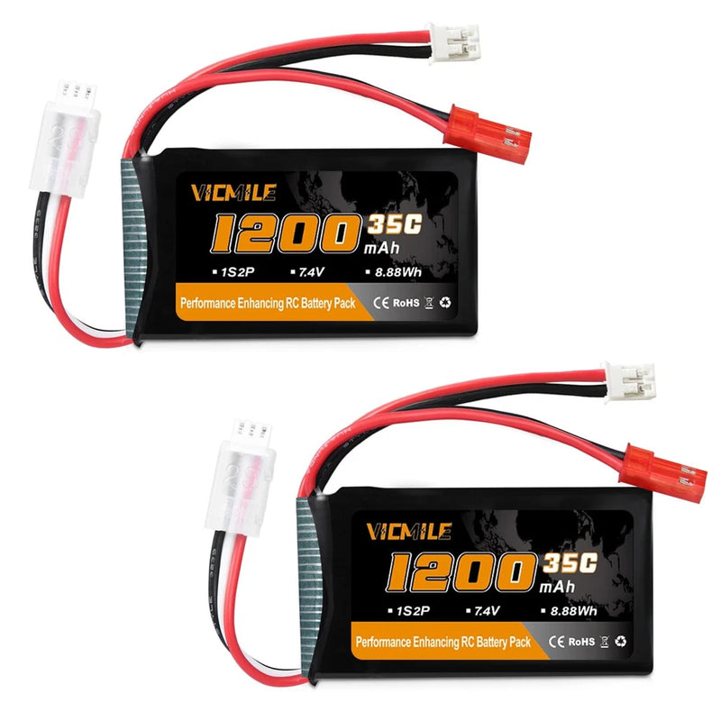 VICMILE SCX24 Battery 7.4V 1200mAh Lipo Battery 2S 35CBurst 70C with PH2.0 JS... Battery