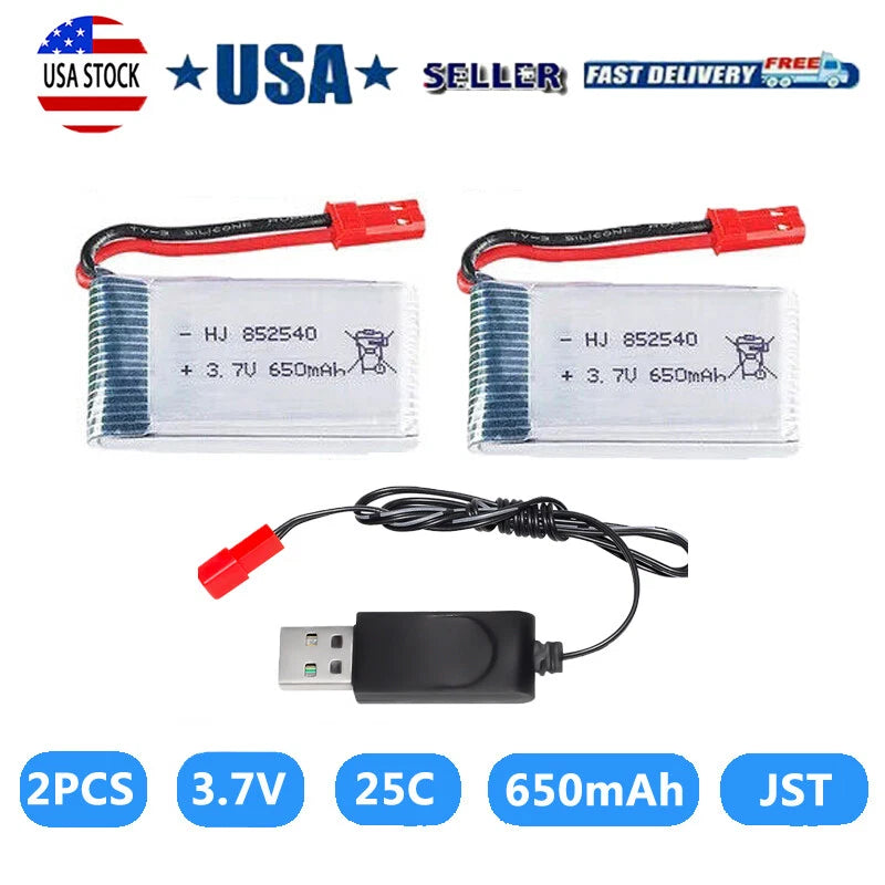 2pcs 3.7V 25C 650mAh Li-Polymer Li Battery 802540 For Helicopter Models RC Drone