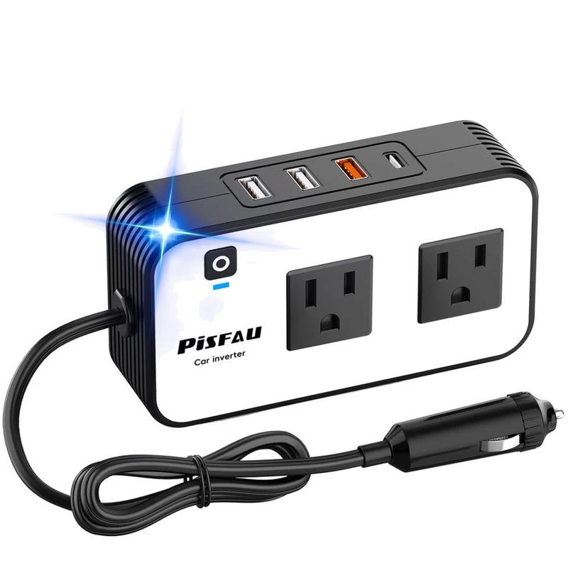200W Car Power Inverter with 2 AC Outlets & 4 USB Ports