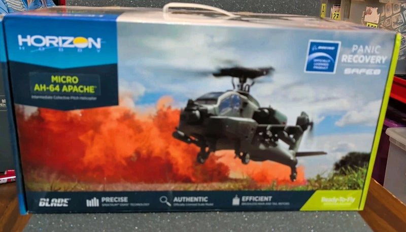 Blade AH-64 Apache RC helicopter RTF retail box with helicopter artwork and branding
