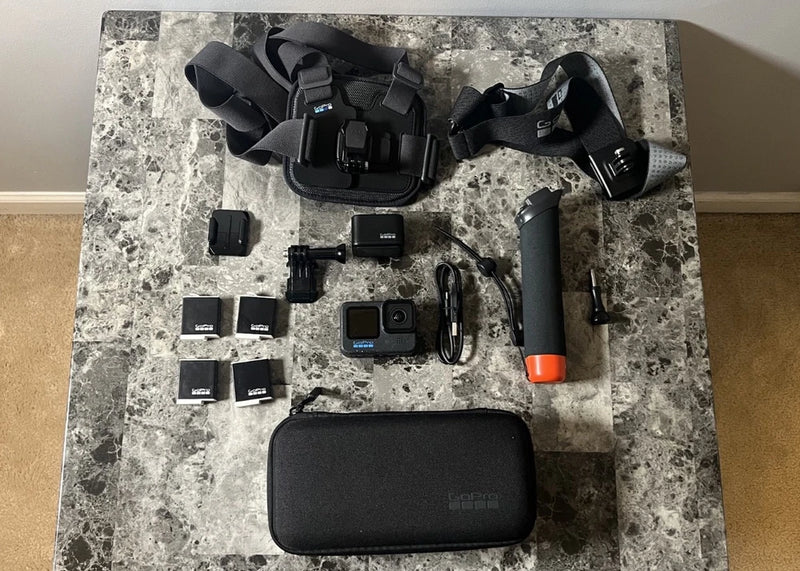 GoPro HERO12 Black Creator Edition action camera bundle with mounts, case, batteries