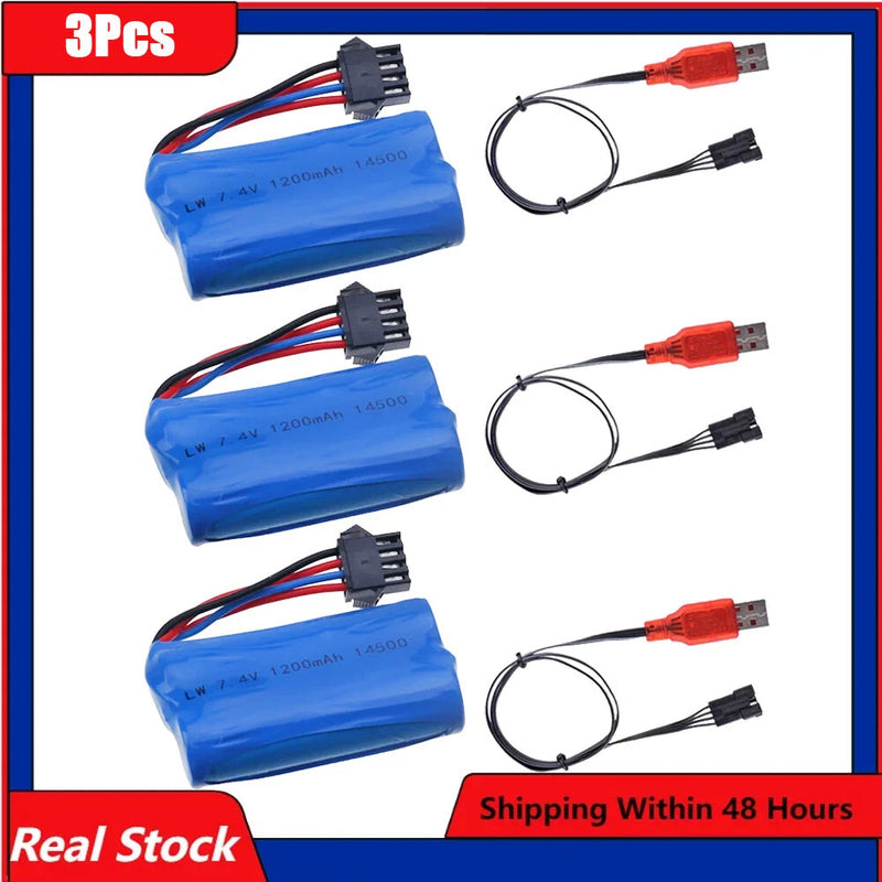 7.4v 1200mah 14500 SM4P Li-ion Battery + USB For water bullet gun water gun Toys