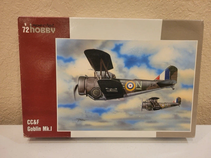 1:72 CC&F Goblin Mk.I aircraft model kit box with plane and engine artwork