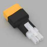 Tamiya XT90 male plug adapter, black/orange housing with white connector pins