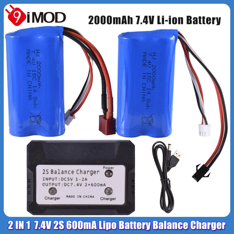 7.4V 2000mAh Li-ion Battery SM plug T Plug Balance Charger for RC Car Boat Plane