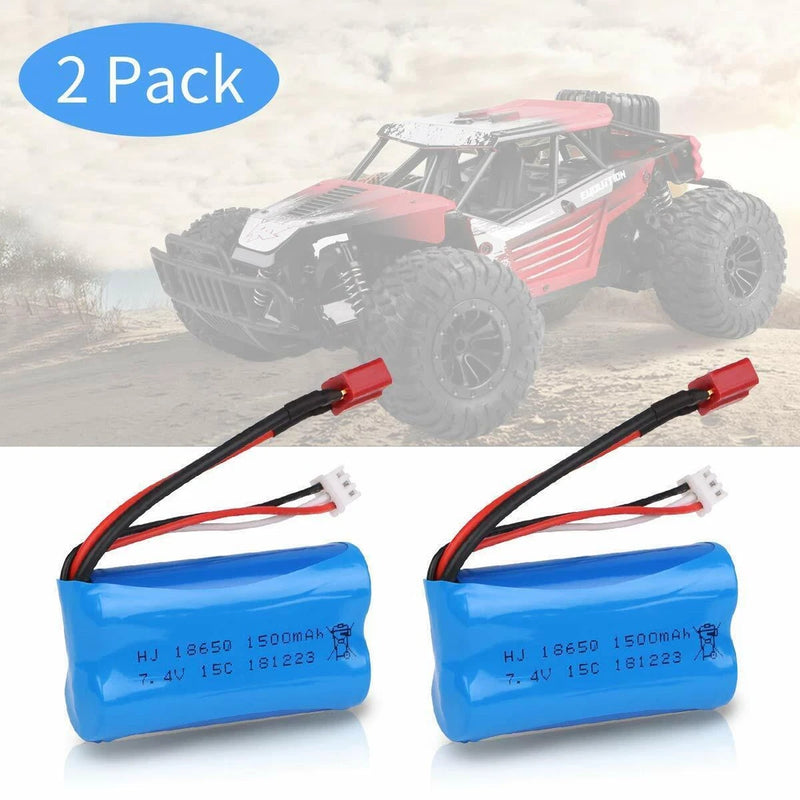 2Pcs 1500mAh Li-ion Battery 7.4V for WLtoys 4WD Rc Cars Truck Buggy Replacement