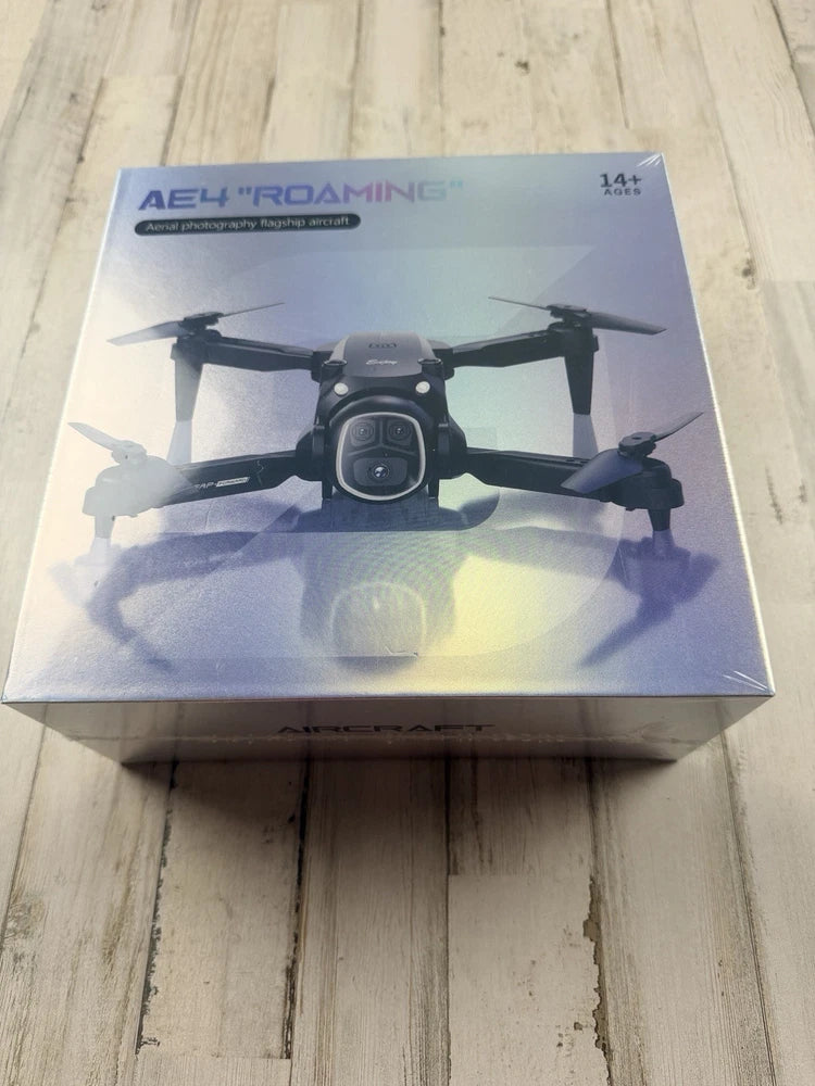 AE4 Roaming drone packaging box with pictured grey and black quadcopter